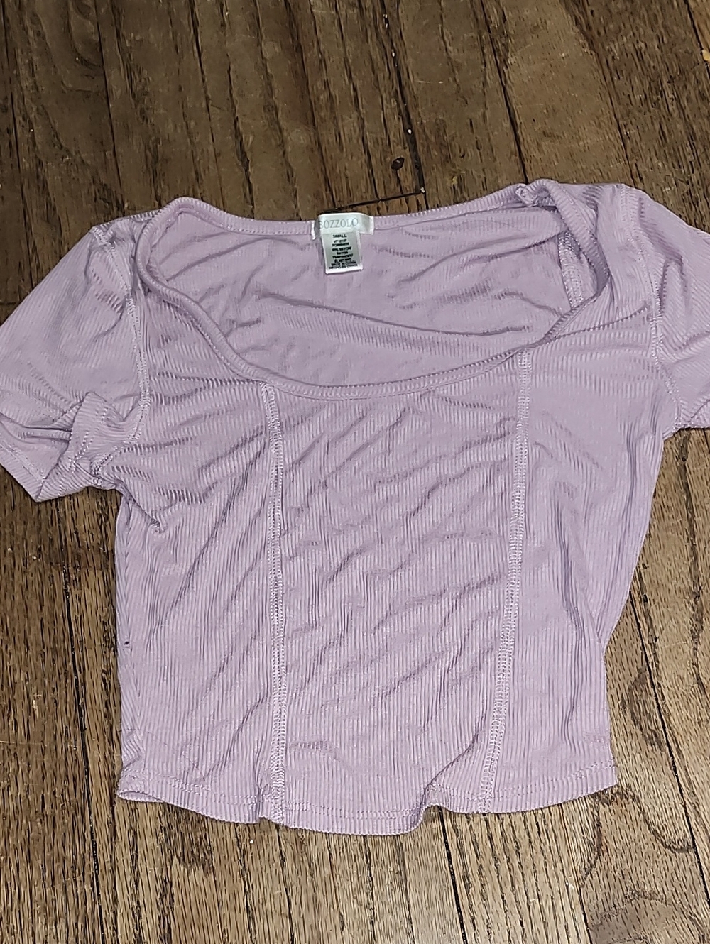 Light Purple / Pink Ribbed Scoop-Neck Short Sleeve Crop